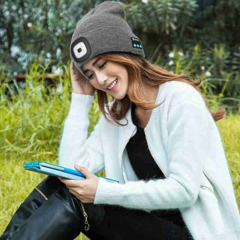 Winter Knitted Beanie Hat with Bluetooth & LED Light