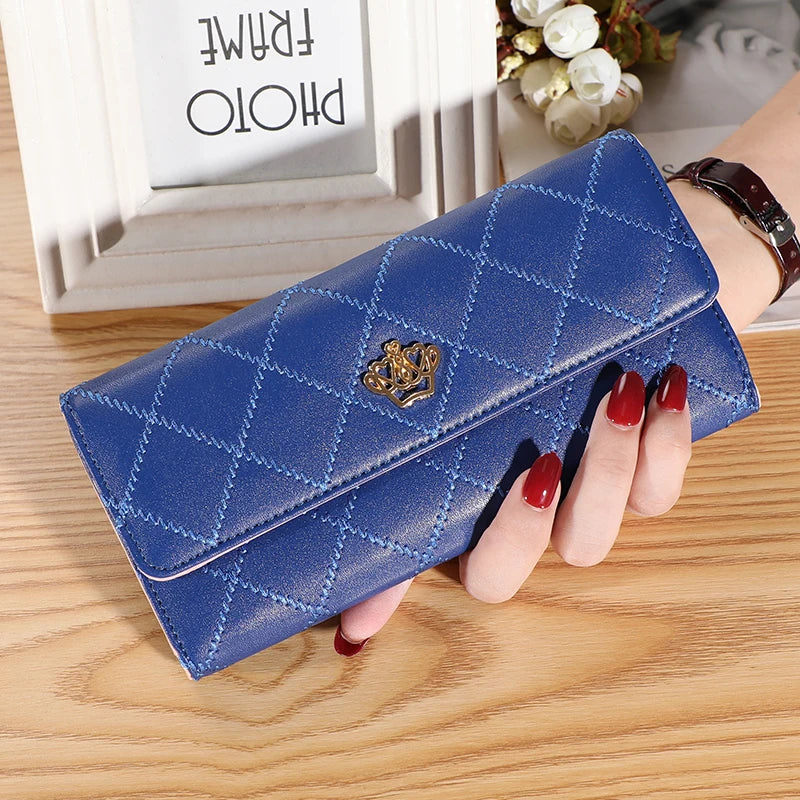 Women’s Leather Plaid Wallet - Long Clutch with Card Holder and Coin Pocket