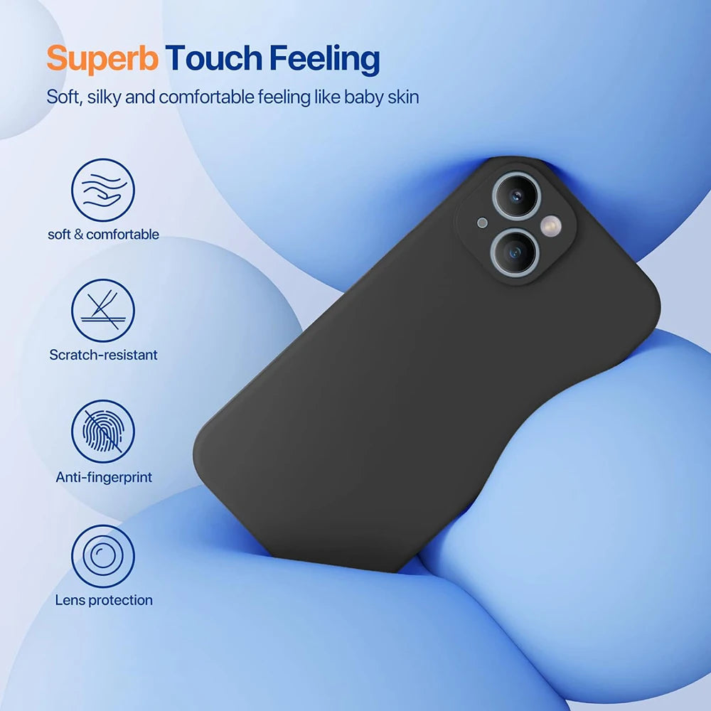 Black Shockproof Silicone TPU Phone Case for iPhone - Protective Lens Cover