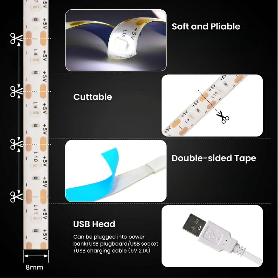 USB LED Strip Light with Switch - Waterproof Backlight Decoration - Value Mart