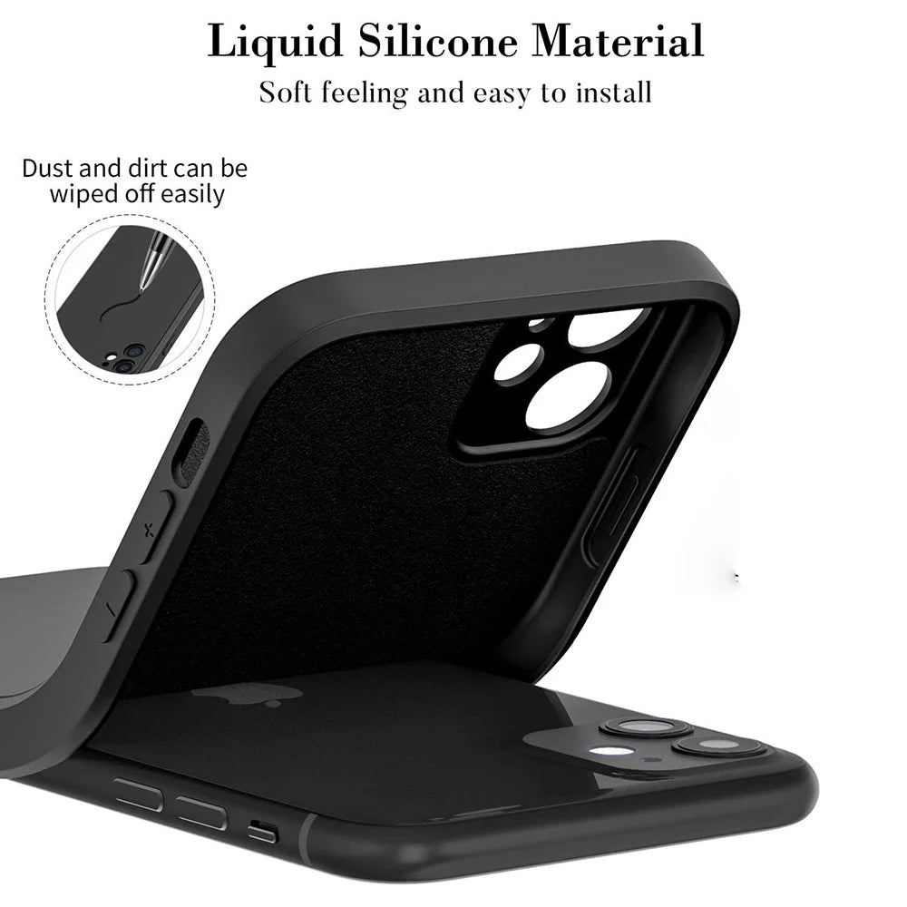 Black Shockproof Silicone TPU Phone Case for iPhone - Protective Lens Cover