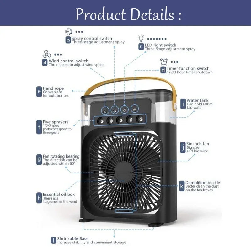 Portable 3 In 1 Fan AIr Conditioner with LED lights