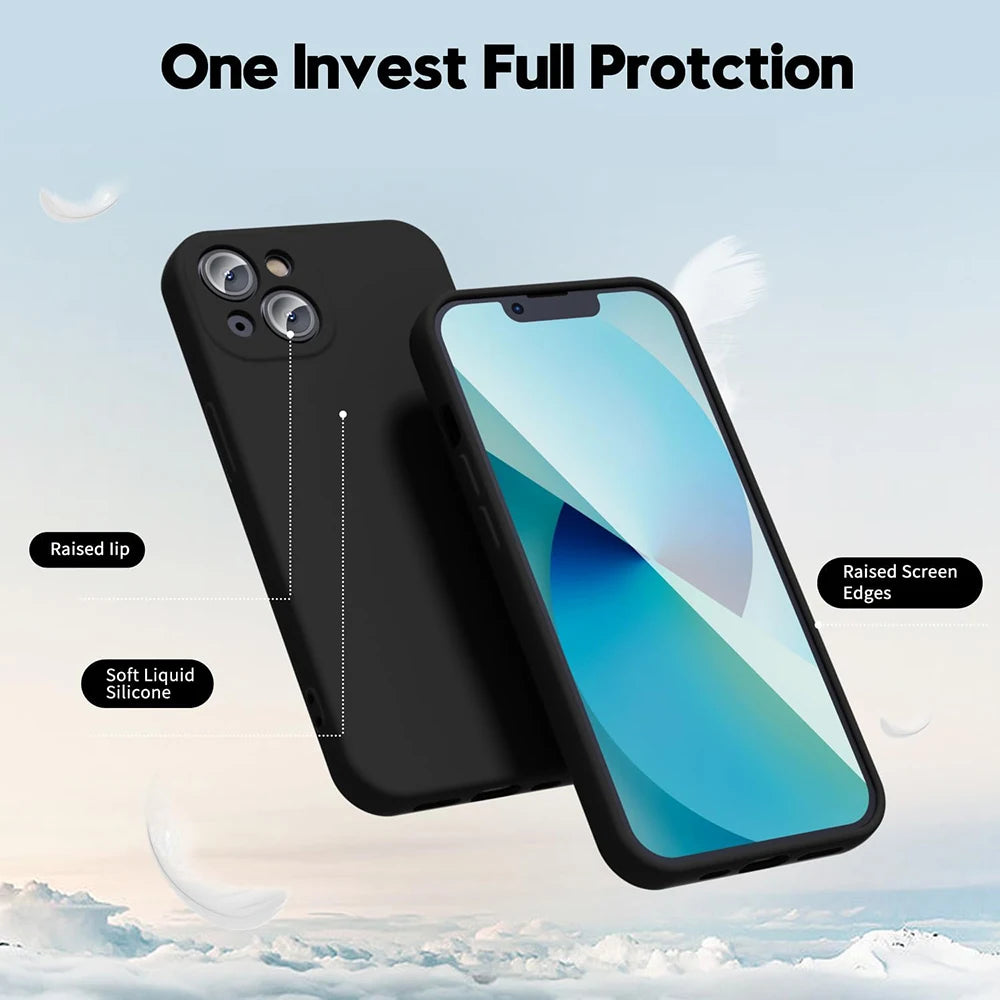 Black Shockproof Silicone TPU Phone Case for iPhone - Protective Lens Cover