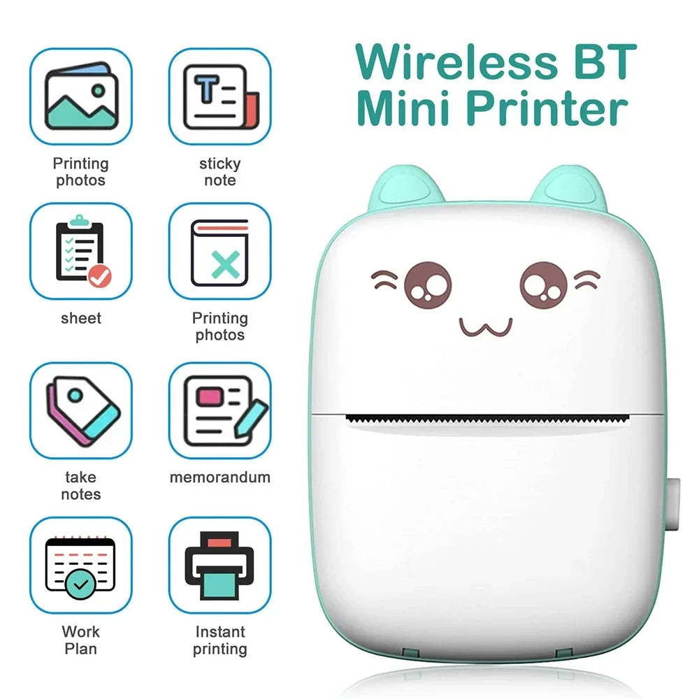 Portable Mini Thermal Printer – Wireless BT 200dpi Photo & Label Printer