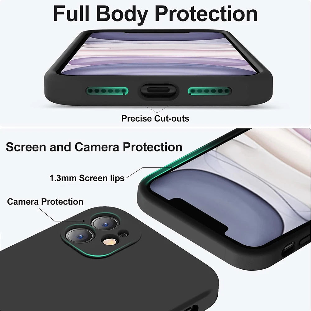 Black Shockproof Silicone TPU Phone Case for iPhone - Protective Lens Cover