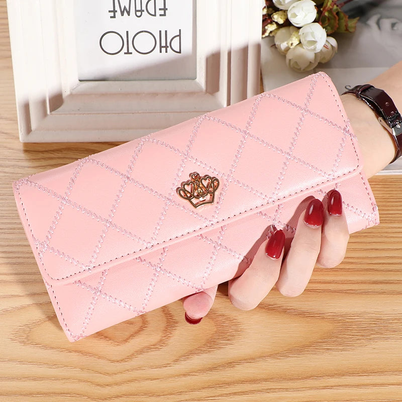 Women’s Leather Plaid Wallet - Long Clutch with Card Holder and Coin Pocket